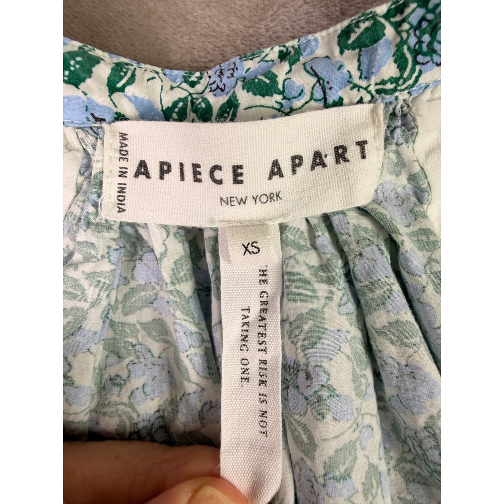 APIECE APART Floral Puff Sleeve V Neck Top XS Rosa Floral-Print‎ Blouse Blue - Picture 4 of 12